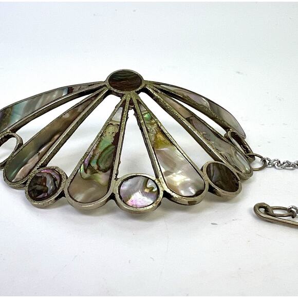 Vintage Alpaca Silver Mexico Abalone Mother Of Pearl Inlay Hair Barrette Clip 3” - Picture 4 of 9